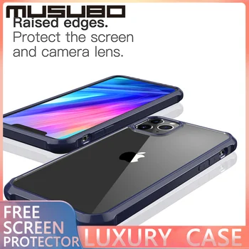 MUSUBO Luxusné Shockproof Silikónové Telefón puzdro Pre iPhone 11 Pro X XR XS Max 6 8 7 Plus SE 2020 Pevné Kontrast Farieb Jasné Pevného PC