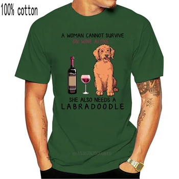 Muži Tričko Labradoodle a víno zábavné psa tričko Ženy T-Shirt
