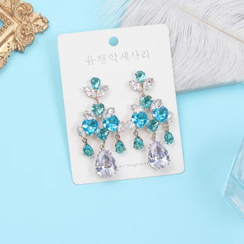 MWSONYA Módne kórejský Sky Blue Láska Srdce Krištáľové Náušnice pre Ženy Kvapka Vody Crystal Strapec Prívesok Svieti Šperky Darček