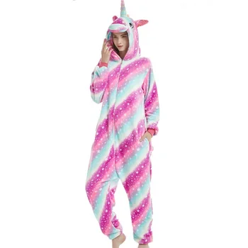 Mäkké textílie Flanelové teplé unicornio odev s Kapucňou onsie Pyžamá pár pyžamo Ženy Onesie sleepwear Kigurumi Steh oblečenie