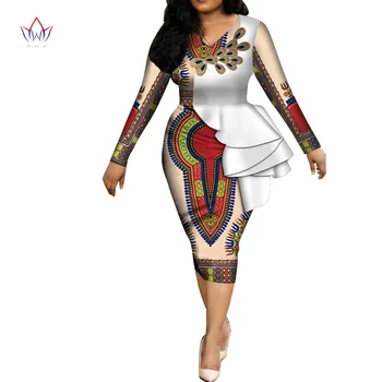 Móda 2019 jar Afrike Šaty pre ženy vestidos Tkaniny Tlače Elegantné Afrike Oblečenie Volánikmi Afriky Oblečenie BRW WY3582