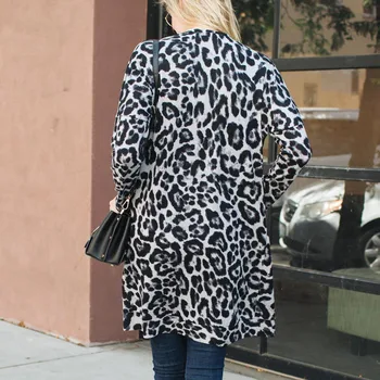 Móda Jeseň Zima Ženy Otvoriť Predné Cardigan Leopard Vytlačené Bežné Dlhé Rukávy, Vrecká Kimono Halena Voľné Kabát vrchné oblečenie#g3