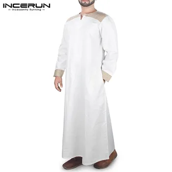 Móda Moslimských Kaftan Takí Muži Patchwork Dlhý Rukáv V Krku Jubba Thobe Muž Biely arabský Oblečenie Bežné Dubaj Rúcha 5XL INCERUN