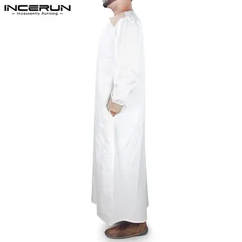 Móda Moslimských Kaftan Takí Muži Patchwork Dlhý Rukáv V Krku Jubba Thobe Muž Biely arabský Oblečenie Bežné Dubaj Rúcha 5XL INCERUN