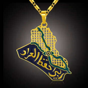 Móda Pozlátené Mapu Náhrdelník Mapa Iraku Prívesok Clavicle Reťazca Hip Hop Šperky Valentína Darček Príslušenstvo