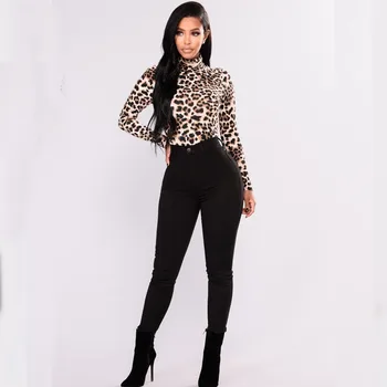 Móda Ženy Dlhý Rukáv Leopard Blúzka Turtleneck Shirt Ladies Strany Topy Streetwear Elegante Plus Veľkosť Topy OL Blusas 12783