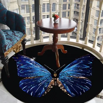 Módne Fialové Motýľ Vytlačené Spálňa Kolo Čierny Koberec Koberec Obývacia Izba Anti-slip Tabuľky, Stoličky Rohože Koberec, Kúpeľňa, Nočné