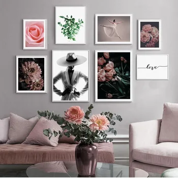 Módne Tanečné Žena Kvet, Listy Láska Wall Art Plátno Na Maľovanie Nordic Plagáty A Potlačou Obrazov Na Stenu Pre Obývacia Izba Dekor
