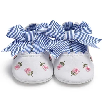 Módne Vyšívané Kvetina princezná topánky pre batoľa, dieťa dievčat veľký luk mäkké jediným novorodenca moccasins topánky