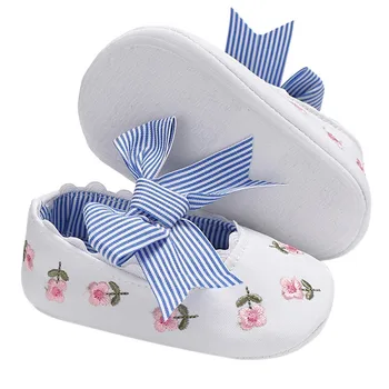 Módne Vyšívané Kvetina princezná topánky pre batoľa, dieťa dievčat veľký luk mäkké jediným novorodenca moccasins topánky
