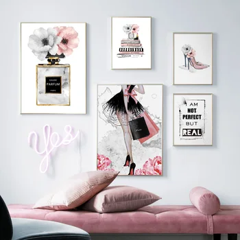 Módny Paríž Taška Knihy, parfumy Vysoké podpätky Wall Art Plátno na Maľovanie Nordic Plagáty A Potlačou obrazov na Stenu Pre Obývacia Izba Dekor