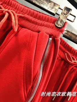 Na Jar Roku 2020 Nové Červené Tepláky Streetwear Žena V Pohode Bočné Zips Vysoký Pás Voľné Športové Nohavice Voľný Čas Študentov Nohavice