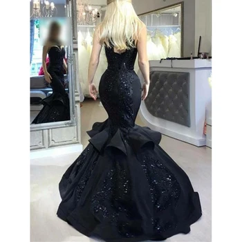 Nahé Tylu Black Morská Víla Prom Luxusné Šaty Bez Rukávov Lištovanie Formálne Šaty Dlhé Večerné Party Šaty Vestido Gala Largo 2020