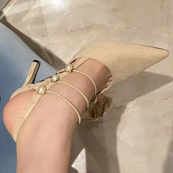 Najnovšie Dizajn Pearl Sandále na Vysokom opätku Ženy Vyhovovali Ženské topánky na Vysokom Opätku Pohodlie Sexy Stiletto Podpätky Poukázal strany topánky