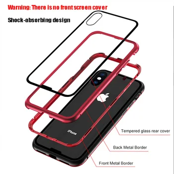 Najnovšie Magnetické Adsorpcie Telefón puzdro Pre iPhone X Xs Max Xr 8 7 6 s Plus Kovové Magnet Adsorpcie Tvrdeného Skla Flip Cover