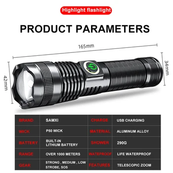 Najnovšie XHP50 LED Baterka 5 Režimov Nabíjania cez USB Flashlamp Teleskopická Zoom Svietidla vstavanú Batériu Horák S Výkonom Displej