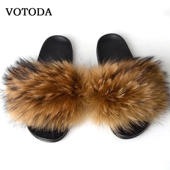 Načechraný Reálne Fox Kožušiny Listov Ženy Kožušiny Papuče Zimné Chlpaté Kožušiny Sandále Falt Vnútorné Papuče Dámske Luxusné Topánky Fuzzy Flip Flops