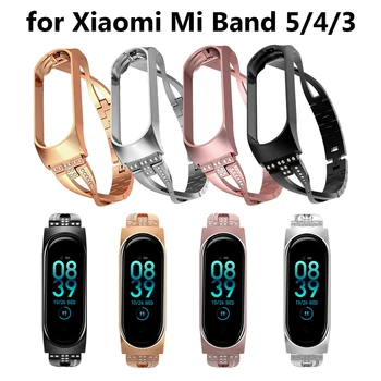 Nerezová Oceľ Remienok pre Xiao Mi Band 4 5 Náramok Bling Elegantné Ženy Náramok Miband 3 Watchband Náhradné Príslušenstvo