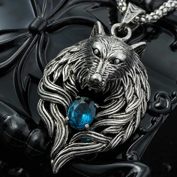 New Horúce Náhrdelník Veľkoobchod Módne nehrdzavejúcej ocele Punk Šperky Wolf Blue White crystal Prívesok Vlk Hlavu Náhrdelník Dropshipping