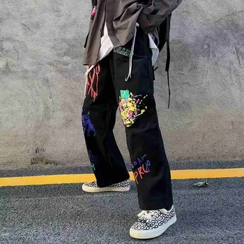 NiceMix Mužov Bežné Dlhé nohavice páry kórejský high street graffiti tlač priamo elastický pás trakmi, Vysoký Pás Nohavice