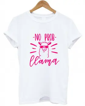 NO PROB LAMY alpaky Ženy tričko Bežné Bavlna Lumbálna Funny t-shirt Pre Pani Yong Dievča Top Tee Kvapka Loď ZY-131