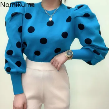 Nomikuma kórejský Elegantné Dot Pulóver Knitwear Príčinné O-krku Ženy Pletené Topy 2020 Jeseň Nové Ropa De Invierno Mujer 6C380