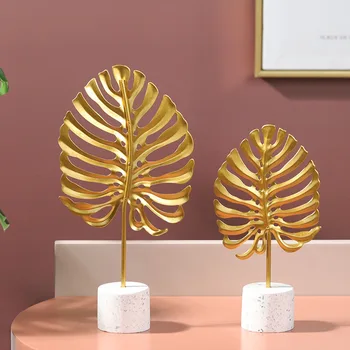 Nordic Luxusné Zlaté Železa Imitácia Monstera Leaf Abstraktné Sochárstvo Rastlín Figúrka Kovové Remesiel Domov Svadobné Ploche Dekorácie