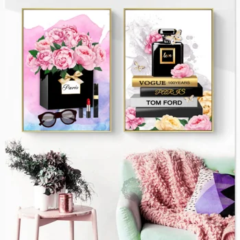 Nordic Plagáty A Vytlačí Paríž Parfum Rose Módne Luxusné Rúž Wall Art Plátno, Maľovanie Obrazov Na Stenu Pre Obývacia Izba