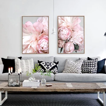 Nordic Štýl Domova Ružový Kvet Maľba Biela Flores Plagáty a Výtlačkov pre Izba Dekor Obrázok pre Interiér Frameless