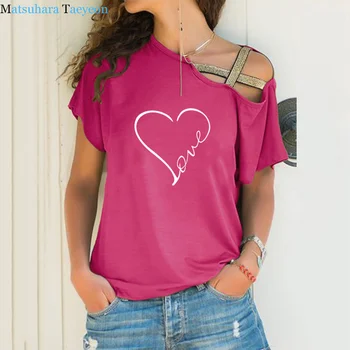 Nová Láska Srdce Print T Shirt Ženy T-shirt Nepravidelný Krátkym Rukávom Letné Tričko Topy Zábavné Tričká Plus Veľkosť