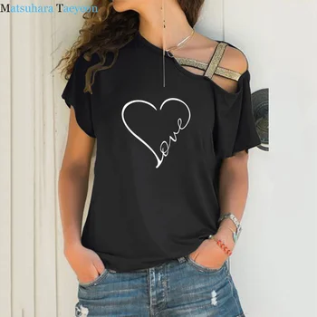 Nová Láska Srdce Print T Shirt Ženy T-shirt Nepravidelný Krátkym Rukávom Letné Tričko Topy Zábavné Tričká Plus Veľkosť