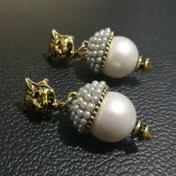 Nová Značka Vintage Pearl Leopard Stud Náušnice pre Ženy, Módne Šperky, Kovové Náušnice Prívesok Starožitné Zlata Brincos Žena Bijoux