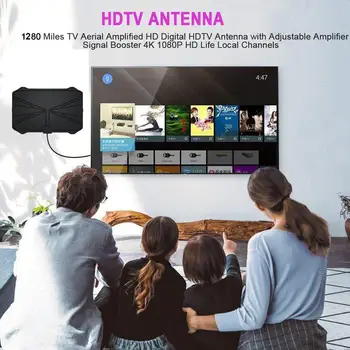 Nové 2020 Krytý 4K Digitálny HDTV Leteckých 1280 Km 28db High Gain Black Ultra-tenké HD TV Anténa So Zosilňovačom