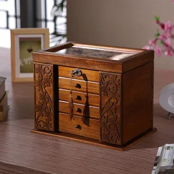 Nové drevené šperky box Úložný Box retro dreva, ďatelina kozmetické boxy so zámkom špeciálna ponuka Organizácia prípade 34*23*25cm