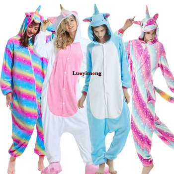 Nové Flanelové Ženy Pyžamo Jednorožec Onesies Dospelých Pijama Steh Zvierat S Kapucňou Kigurumi Pajama Unisex Zimné Sleepwear Kostýmy