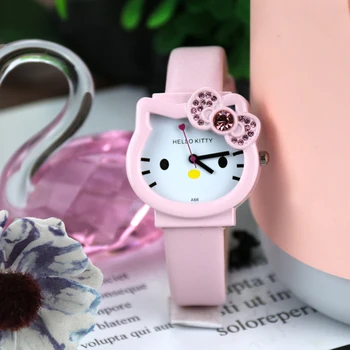 Nové krásne kreslené deti hodinky z nerezovej ocele Oka pásu sledovať farebné deti hodinky najlepší darček KT mačka