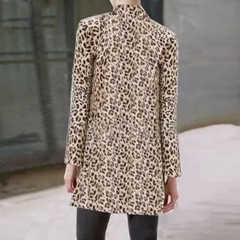 Nové Leopard Sako Ženy Dlhý Rukáv Saka Cardigan Topy Leopard Tlač Kabát Obleku Pani Móda Outwear Dlhá Srsť