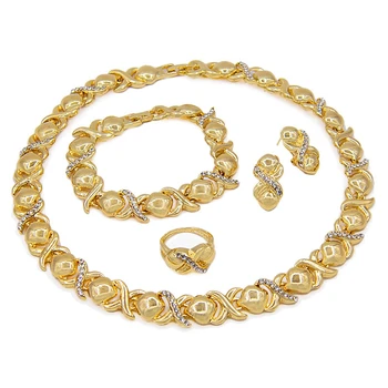 Nové Modely Vysokej Kvality Crystal X O-tvarované Zlatá Farba Náhrdelníky Náušnice, Náramok, Prsteň Svadobné Šperky Sady Veľkoobchod
