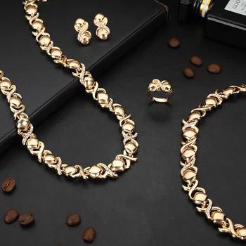 Nové Modely Vysokej Kvality Crystal X O-tvarované Zlatá Farba Náhrdelníky Náušnice, Náramok, Prsteň Svadobné Šperky Sady Veľkoobchod