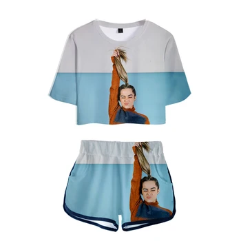 Nové Módne 3D Addison-Rae Vystavení Pupok tričko+krátke nohavice dámske/dievčenské dvojdielne súpravy Príležitostné Letné 3D Addison-Rae Celkom Vyhovuje
