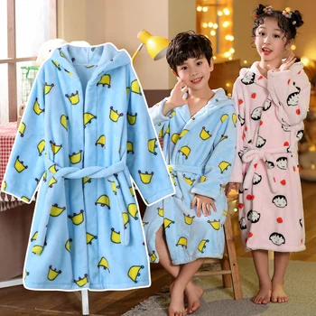 Nové Módne Flanelové Rúcha pre Deti Zimné Dievčatá a Chlapci Teplé Župany Cartoon Králik s Kapucňou Nithtgowns Teen Fleece Sleepwear