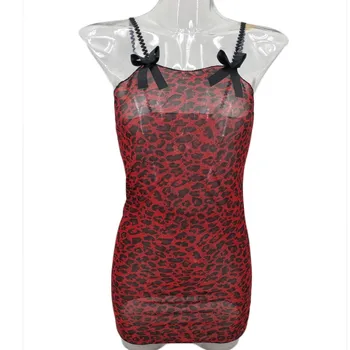 Nové nightdress 2020 Sexy Ženy, Lúk Leopard Tlač Čipkou Trim Bielizeň Babydoll Mini Šaty + G-String #3