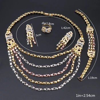 Nové Nádherné Africké Vintage Šperky Sady Zlatá Farba Náhrdelníky Náušnice Nastaviť Charms Svadobné Svadobné Móda Dubaj Šperky