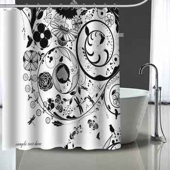 Nové Vlastné Čierne a biele vzor Záclony Polyester Kúpeľňa Nepremokavé Sprchový Záves S Plastovými Háčikmi Viac Veľkosť