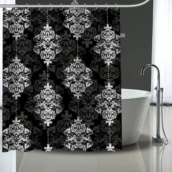Nové Vlastné Čierne a biele vzor Záclony Polyester Kúpeľňa Nepremokavé Sprchový Záves S Plastovými Háčikmi Viac Veľkosť