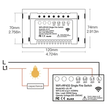NOVÉ WiFi Smart Light Switch RF433 Č Neutrálny Vodič Jedného Oheň Inteligentný Život Tuya Aplikácie Ovládanie Práce s Alexa Domovská stránka Google 110V 220V