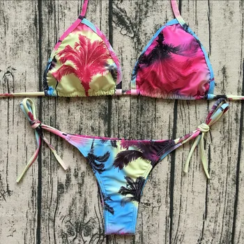 NOVÝ 21 Farba Sexy Brazílske Bikiny, Plavky Ženy Kvetinový Tlačiť Hore Tangá plavky Bikiny Žien plážové oblečenie Plavky 2018 BCHS