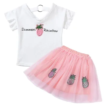 Nový Bežné Deti Oblečenie Letné Oblečenie baby Kvetinové dievčatá t-shirt + dievčatá tutu sukne Oblek dievčatá Oblečenie Set sa