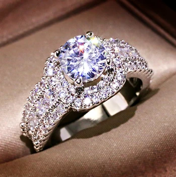 Nový dizajn crystal zásnubný prsteň pazúr dizajn luxusné dámske krúžok biely zirkón kocka elegantné, ženské svadobné 925silver žena krúžok