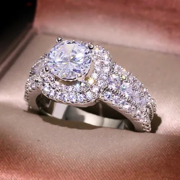 Nový dizajn crystal zásnubný prsteň pazúr dizajn luxusné dámske krúžok biely zirkón kocka elegantné, ženské svadobné 925silver žena krúžok